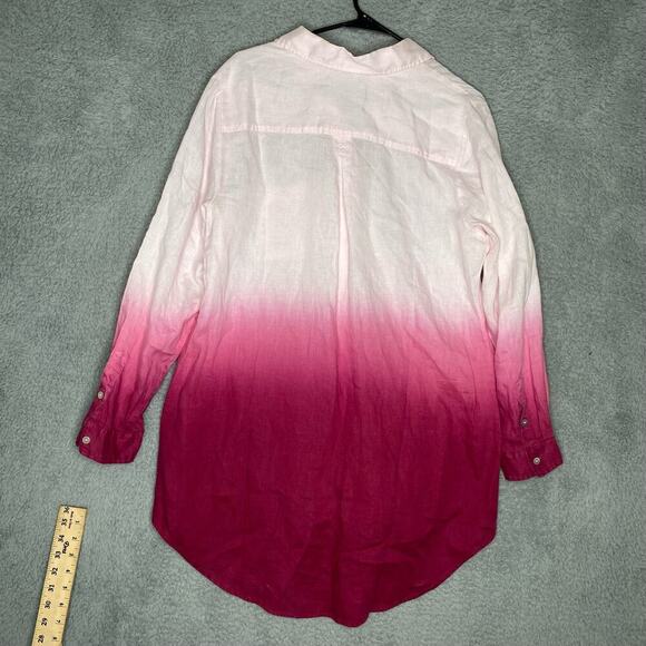 Soft Surroundings 100 linen pink ombre tunic button up tunic long sleeve beach L - Picture 4 of 10